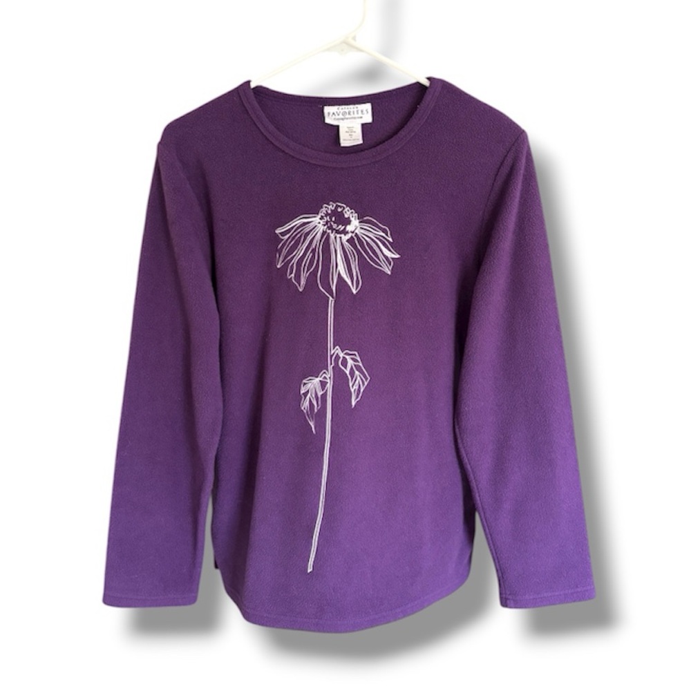 Vintage Purple Long Sleeve Sweater With Embroidered White Daisy Flower
